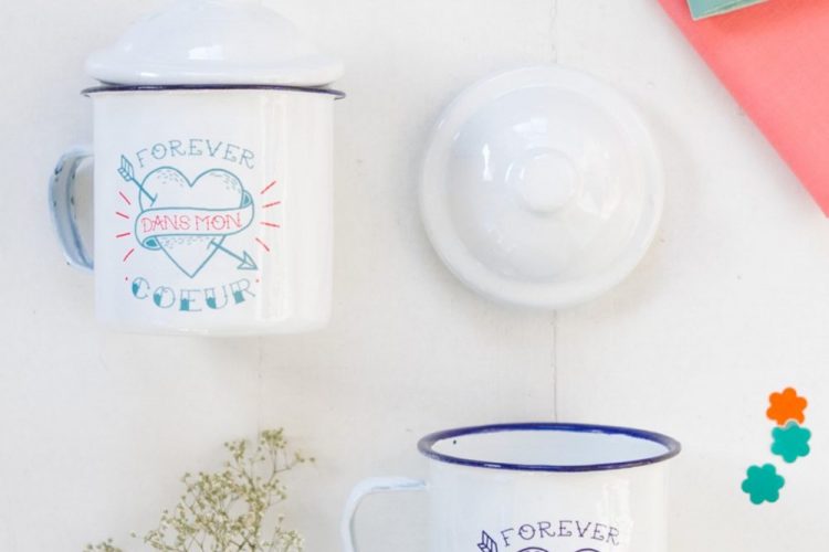 tasses émaillées forever dans mon coeur